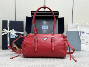 Prada Medium Bonnie Antiqued Leather Tote Bag Red Prada Medium Bonnie Antiqued Leather Tote Bag Red