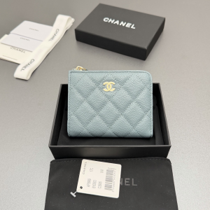 Chanel CC Zip Around Wallet Light Blue quilted Caviar leather Chanel CC Zip Around Wallet Light Blue quilted Caviar leather